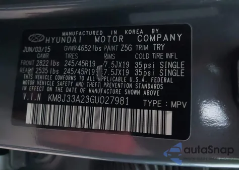 2016 Hyundai Tucson Sport из США, поврежденный, VIN KM8J33A23GU027981